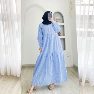 [TERMURAH] SYAFA DRESS SALUR MODEL TERBARU 2024 / DRESS SALUR WANITA MUSLIMAH / DRESS BAHAN KATUN MOTIF GARIS GARIS