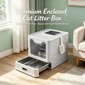 Extra Large Stainless Steel Cat Litter Box Full Stainless Steel Cat Toilet Square Structure Manual Cleaning for Multi-Cat Home