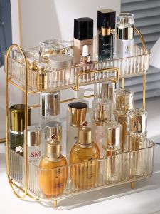 RAK KOSMETIK 2 TINGKAT Tempat Bedak Mewah Warna Gold 2 LEVEL