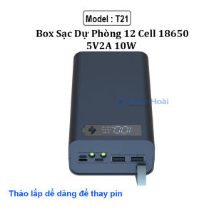 Box sạc dự phòng 12 cell pin 18650 T12 sạc nhanh QCPD 3.0 22.5W và sạc nhanh không dây 15W (Không gồm pin)