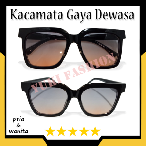 Kacamata Fashion Kotak Gradasi Bingkai Oversize Pria Wanita Sunglasses Model Retro Lensa Normal (COD) Kacamata Gaya Kekinian Anti Silau Terbaru Keren High Quality Import