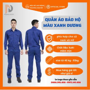 Quần áo bảo hộ lao động vải kaki 2/1 quần áo công nhân xanh dương hút ẩm tốt thoáng mát dễ chịu - bền màu