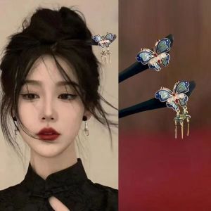 QIWANBA19 Phong cách Trung Quốc Kẹp tóc bằng gỗ Gậy buộc tóc cho búi tóc Tua rua Kẹp tóc Hanfu Hoài cổ Đũa tóc Gậy tóc tua rua hình bướm Dành cho bé gái