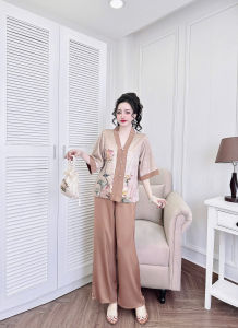 Bộ Set Phong Cách Việt Nam Đơn Giản Họa Tiết Hoa Đáng Yêu Quần Lụa Latin Lưng Chun Size 40-70kg