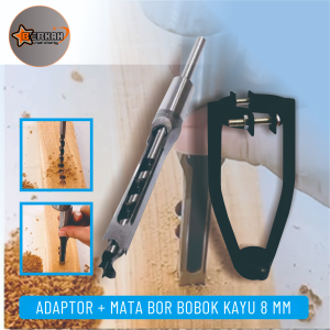 Dudukan mesin bor bobok kayu adaptor wood mortising attachment lengkap dengan mata bor 8mm