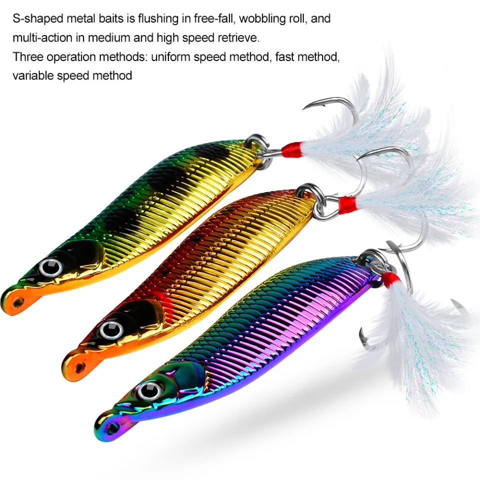 Metal Jig Lure, Vivid 5Pcs Jig Fishing Lure Artificial With Feather For  Bass 