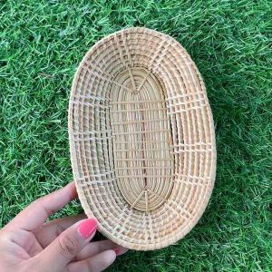 จานหวายทรงรี ขนาด ก.12*ย.19 CM. จานหวายงานละเอียด ทาเคลือบเงาแล้วอย่างดี