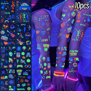 10Pcs Fluorescent Music Festival Tattoo Stickers Night Glow Body Sticker Store Bar Party Fluorescent Temporary Tattoo Stickers h260819
