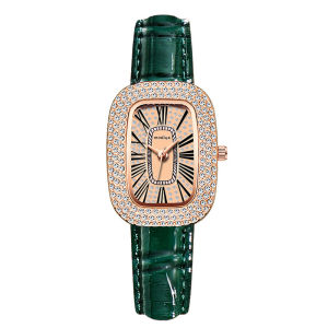 Jam Tangan Wanita Full Diamond Permata Mewah Bercahaya Dial Titanium Stainless Tahan Air Kulit Premium Quality Original Quartz Analog Korea Style Trendy Kekinian Arloji Woman Watches Cewek Dewasa Kondangan Simpel Elegan -JW88