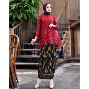 Setelan Kebaya Azkia Tulle / Rinjani Tille Maroon Dan Pilihan Warna Lain