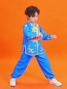 2025 Chinese Children Tai Chi Wushu Clothing Martial Arts Suit Kung Fu Uniform Wing Chun Shaolin Dragon Print Vintage Kungfu Set