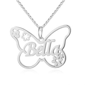 Kalung Nama Titanium Anti Karat Wanita Motif Butterfly Gold Bisa Request Nama Sendiri