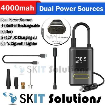 【SKIT SG】4000mAh Wireless Air Pump Portable Wireless Air Pump Portable Electric Air Pump Tire Inflator Portable Air Compressor Pump Electric Tire Air Pump For Bike Car Tyre USB Rechargeable Electric Air Pump Cordless Air Pump Cordless Air Compressor