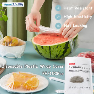 JustLiving 100 Pcs Japanese Food Grade Disposable Plastic Wrap Cover PE Sealed Fresh-keeping Cover Household Elastic Mouth Dish Bowl Cover Refrigerator/microwave Oven Universal