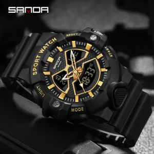 SANDA Brand Mens Dual Display Sports Chrono Watches Fashion Digital Quartz Waterproof Complete Calenda Wristwatch