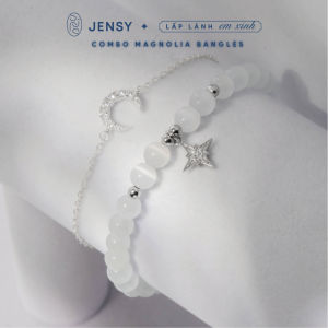 Combo Lắc Tay Trăng Sao Đá Opal Và Bạc 925 Cao Cấp JENSY "Magnolia" LTARS3952. Vòng Tay Bạc Nữ