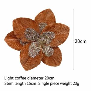 UNIITY 1PC 20cm Poinsettia Artificial Flowers Glitter Sequin Flannel Magnolia Flowers Christmas Tree Ornaments Christmas Fake Flowers Xmas Year Decor