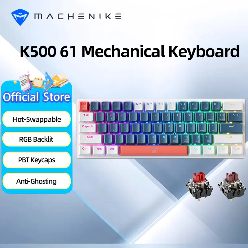 [Delivery in 72 Hours]Machenike K500 B61 mechanical keyboard 60% 61 key wired keyboard Hot-swappable RGB backlit gaming keyboard for Android Tablet Windows Computer Laptop