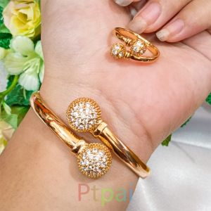 Gelang bola mata gold Gelang tinju yaxiya full mata gelang tangan free cinicn motif bola dua perhiasan wanita titanium gold