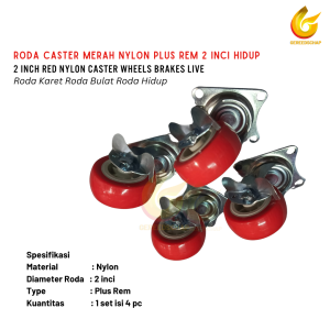 4 pcs Roda Caster Hidup Plus Rem 50mm 2 Inci Kaki Roda Etalase Troli