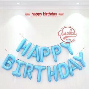 Balon Foil Huruf Set Happy Birthday biru polos / paket huruf hbd biru polos / balon foil hbd biru
