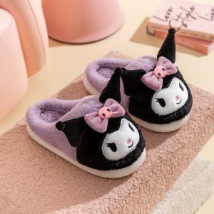 Winter HELLO KITTY Slippers Kids Toddler Girl Flip Flop Baby Boys Fur Slides Cotton Indoor Shoes Warm Fluffy House Children Slipper
