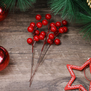 10PCS Christmas Red Berries Ornament Artificial Foam Berry Flower Branches DIY Wreath Xmas Tree Wedding Party Home Christmas Decoration