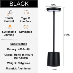 Rechargeable Table Lamp / Night Light / Dimmable Switchable Tri-Light Colour / Hand Control / Long Lasting Battery