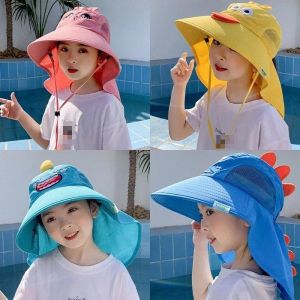 Cartoon Children Summer Foldable Sun Fisherman Hat Boys Girls Wide Brim Casual Travel Beach Sunscreen UV Protection Cap