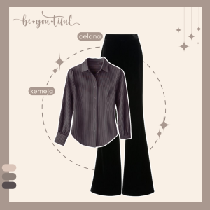 One Set Outfit Kekinian Hijab ( Kemeja Fitted + Celana Cutbray + Jilbab ) Setelan Cewek - AM20N