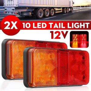 DXSFE 2Pcs 10 LED Rear Tail Lights Lamps Side Light 12/24V Stop Indicator Lamp Night Driving Tail Lights High Quality Turn Signal Indicator Lorry Truck