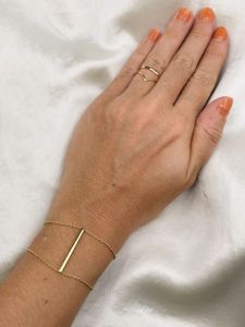 925 ชุบทองแท้ 18 กะรัต สร้อยข้อมือโซ่ ประดับด้วยแท่งบาร์ สไตล์มินิมอล ทำจากเงิน