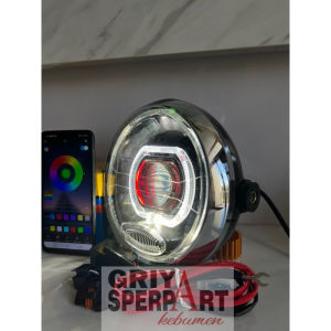 Lampu depan Rx king New Peredam vixion Lama scorpio billed ASLI projector CR7 RGB +Relay