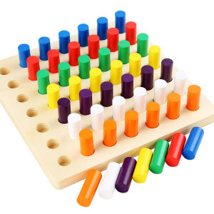 Montessori Wooden Cylinder Socket Blocks Board Game Toys Color Sorting Fine Motor skills Early Learning Toy