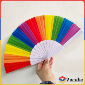 Vacaka 7 inch Childrens Craft Folding Fan Rainbow Flat Fans Kindergarten Cloth Dance Small Fan Cold Fan