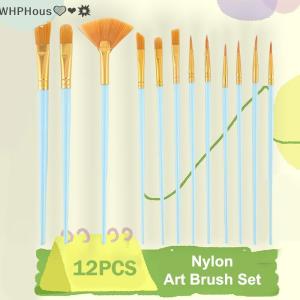 WP💓💛💖 Nylon Paint Brush Set for Watercolor 12pcs Flat Bristle Brushes for Oil Acrylic Art Supplies for Artists Drawing and Crafting