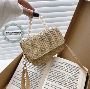 [HCM]Túi cói đeo chéo nữ mùa hè quai đính hạt ngọc dạng hộp nhỏ xinh túi xách nữ quai da đi biển đi chơi