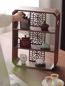 FFBH Solid Wood Storage Shelf Desktop Multi-layer Tea Set Storage Rack Multifunctional Aesthetic Art Wooden Shelves Home Supplies K6R8Z