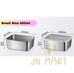 SUS304 Food Grade Stainless Steel Rectangle Food Keeper (650ml 1100ml 1700ml2400ml) With Transparent Lid/ Food Container