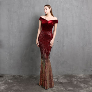 Classic one-shoulder mermaid evening dress female elegant banquet annual meeting temperament velvet aura queen GOWN Bridal Wedding Bridesmaids Debut Entourage Formal