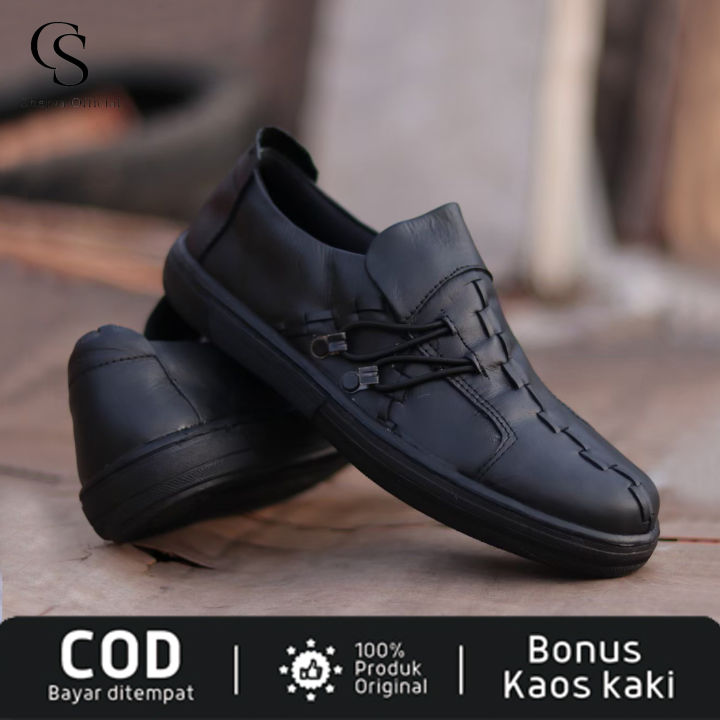 Sepatu Sneakers Casual Semi Kulit Leather Pria Sepatu Ka…