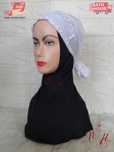Ciput renda tali ikat/ sayet dalaman kerudung hijab instan