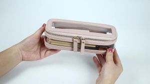 Pinkmik Makeup Brush Case Clear Travel Cosmetic & Toiletry Bag  Makeup Bag with Zipper Small Purse Organizer Car Essential Bag for Women (Beige -1)