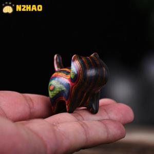 【N2HAO】 Rainbow Wood Carving Cat Sculptures Cat Ornaments Cute Colored Wooden Cat Desktop Office Accessories Home Decor Gift Souvenirs