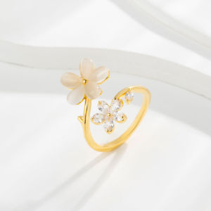 Cats Eye Stone Delicate Small Flower Open Ring Niche High-End Style Spring/Summer Bestseller Index Finger Ring Daisy Petal Ring