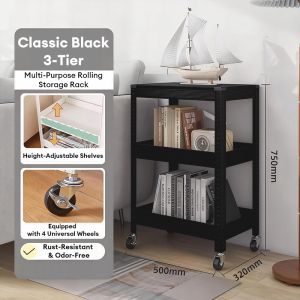 YOYO 3/4 Tier Kitchen Storage Rack Trolley Cart with Wheels Metal Organizer Rolling Shelf Utility Cart for Home Kitchen Bathroom Storage Space Saving