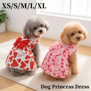 MUSASI Heart Patten Spring Dog Princess Dress Breathable Bow Lace Medium/Small Pet Skirts Cute Comfortable Dog‘s Summer Dress For Puppy Poodle Chihuahua Etc