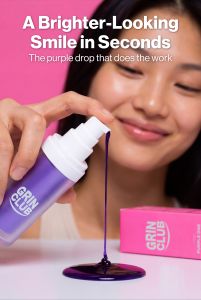 GRIN CLUB The Purple One – Colour Correcting Teeth Serum 30ml | Instant Optical Brightening | Reduces Yellow Tones | Peroxide-Free | Vegan & Cruelty-Free | Bag-Friendly | Designed in Singapore