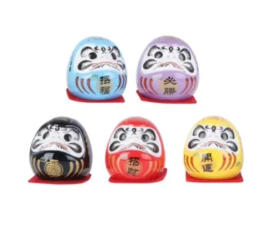 [Local Seller] Mini Daruma Lucky Luck 5pcs Fortune Cat Set Display Japanese Miniature Doll Desktop Ornaments