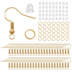 300Pcs Hypoallergenic Earring Hook Kit Ear Wires Fish Hooks Open Jump Rings Earplugs Set for Earring Making Repair